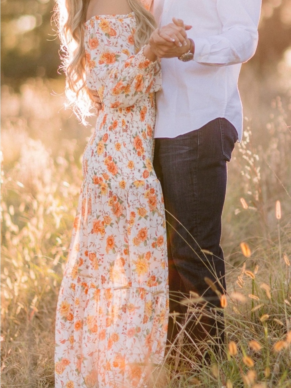 Vici Floral Off-Shoulder Maxi Dress in Cream & Orange